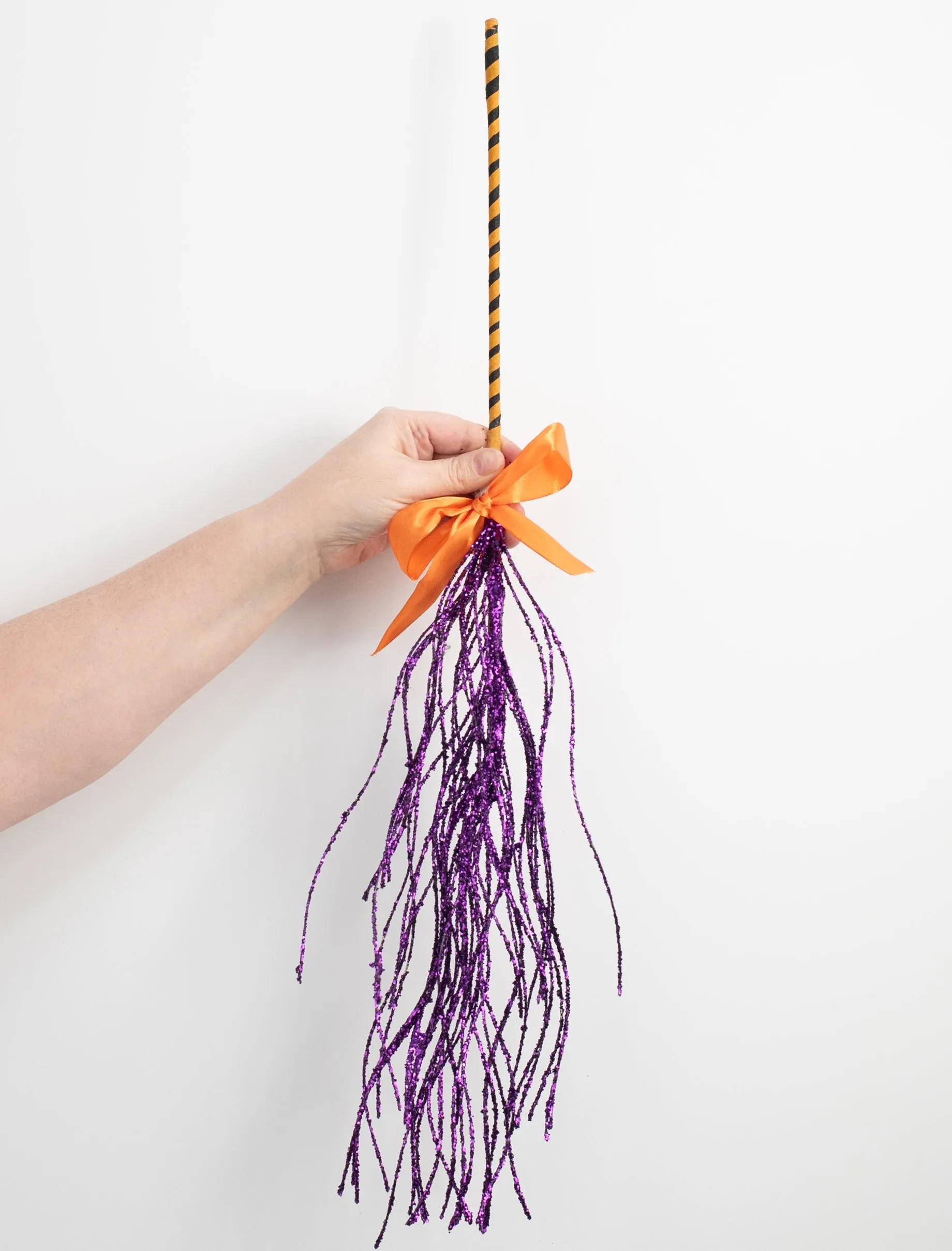 26" Glittered Twig Witch Broom: Purple