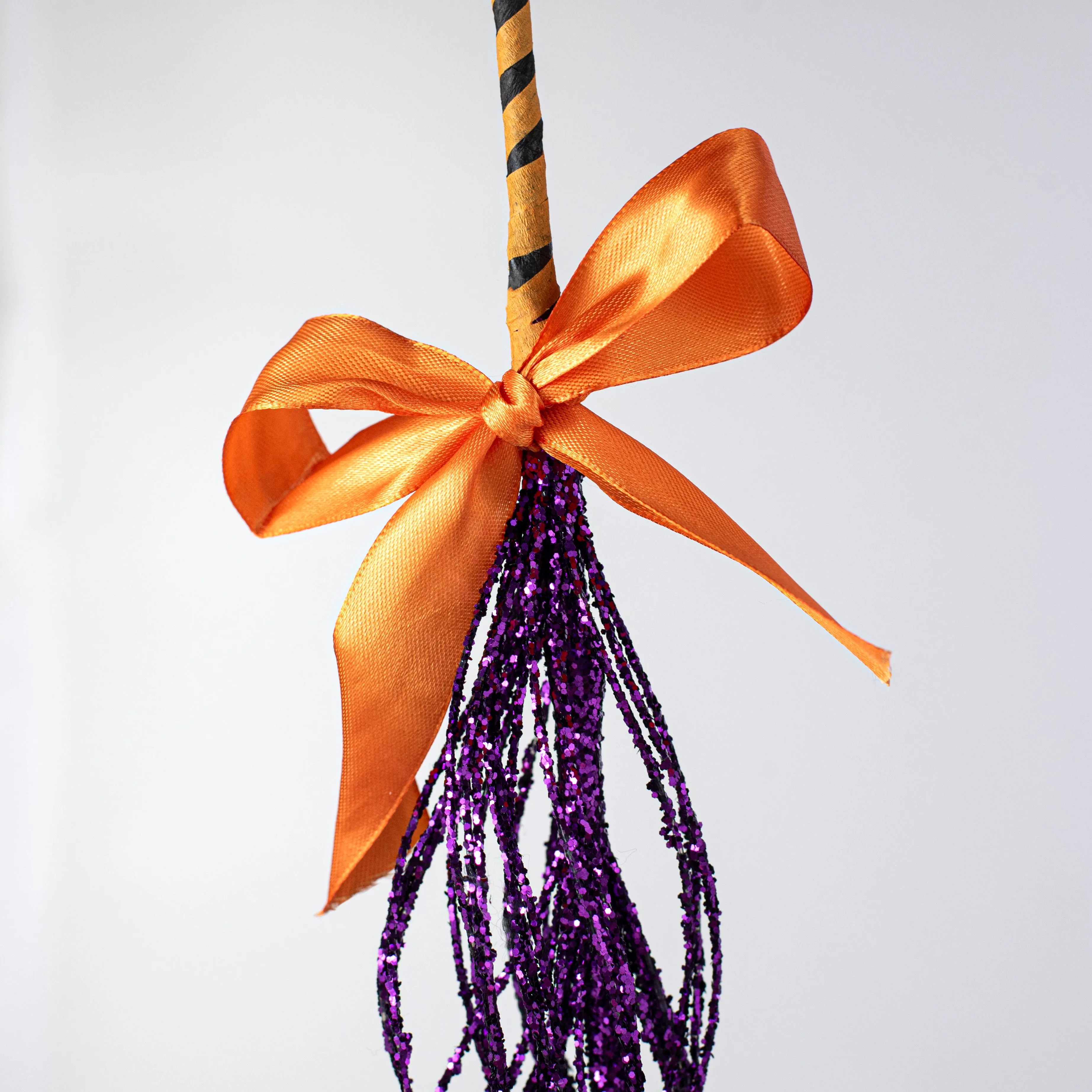 26" Glittered Twig Witch Broom: Purple