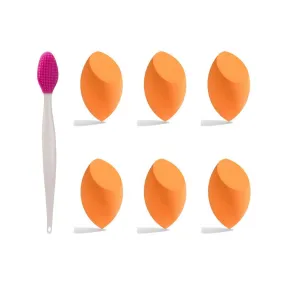 Beauty Sponge Makeup Blender(6 Pcs) Makeup Sponge Blender Beauty Set Flawless Application for Liquids,Concealer,Cream,Powder   Lip Scrub Brush(1 Pcs) for Smoother and Fuller Lip Appearance Orange