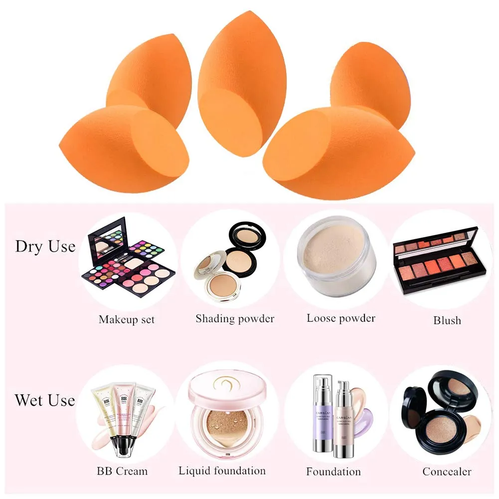 Beauty Sponge Makeup Blender(6 Pcs) Makeup Sponge Blender Beauty Set Flawless Application for Liquids,Concealer,Cream,Powder   Lip Scrub Brush(1 Pcs) for Smoother and Fuller Lip Appearance Orange