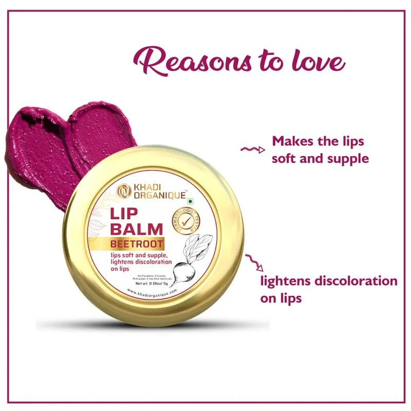 Khadi Organique Beetroot Lip Balm For Dry Damaged And Chapped Lips - 5GM