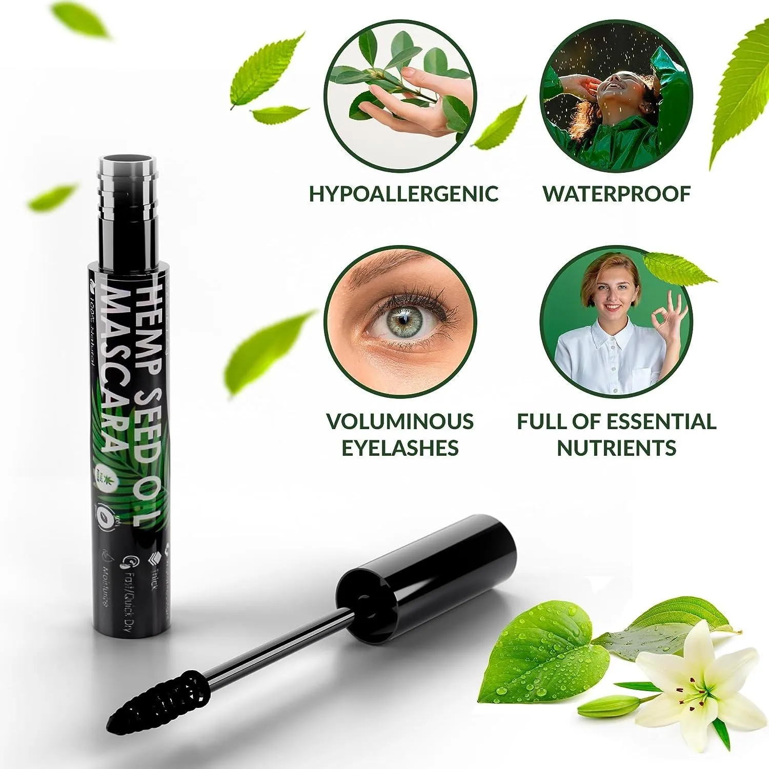 Organic Vegan Mascara Black. 0.25 Oz Hemp Seed Oil Natural Mascara. Waterproof Organic Mascara for Sensitive Eyes with Vitamin E. Cruelty Free Organic Hypoallergenic Mascara Sensitive Eyes