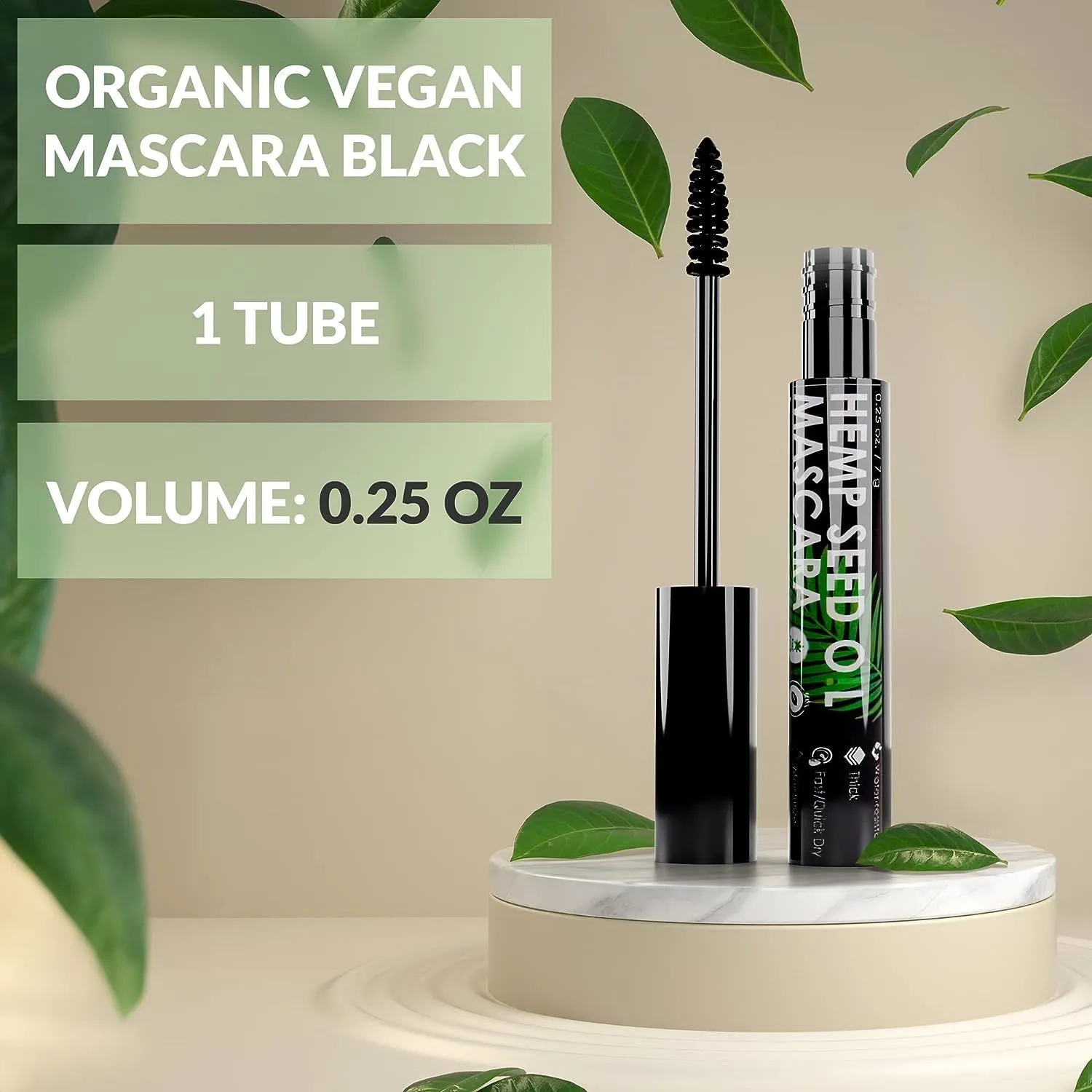 Organic Vegan Mascara Black. 0.25 Oz Hemp Seed Oil Natural Mascara. Waterproof Organic Mascara for Sensitive Eyes with Vitamin E. Cruelty Free Organic Hypoallergenic Mascara Sensitive Eyes