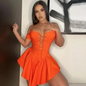 Sexy Off Shoulder Lace Up Bandage Mini Dresses